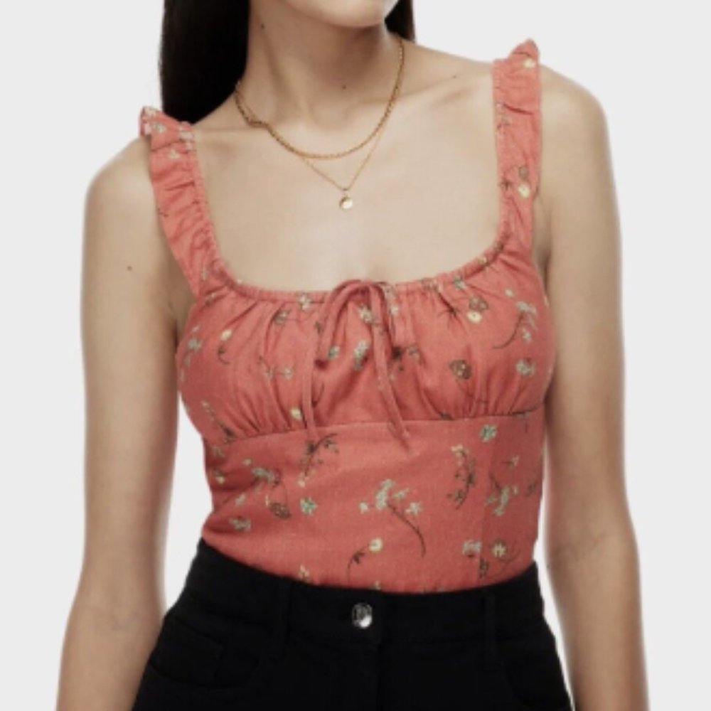 Aritzia Wilfred Boheme 100% Linen Bustier Tank Size Small Pink NWT